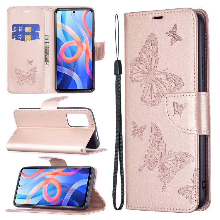 Para Xiaomi Redmi Note 11 Dos mariposas Patrón de estampado en relieve