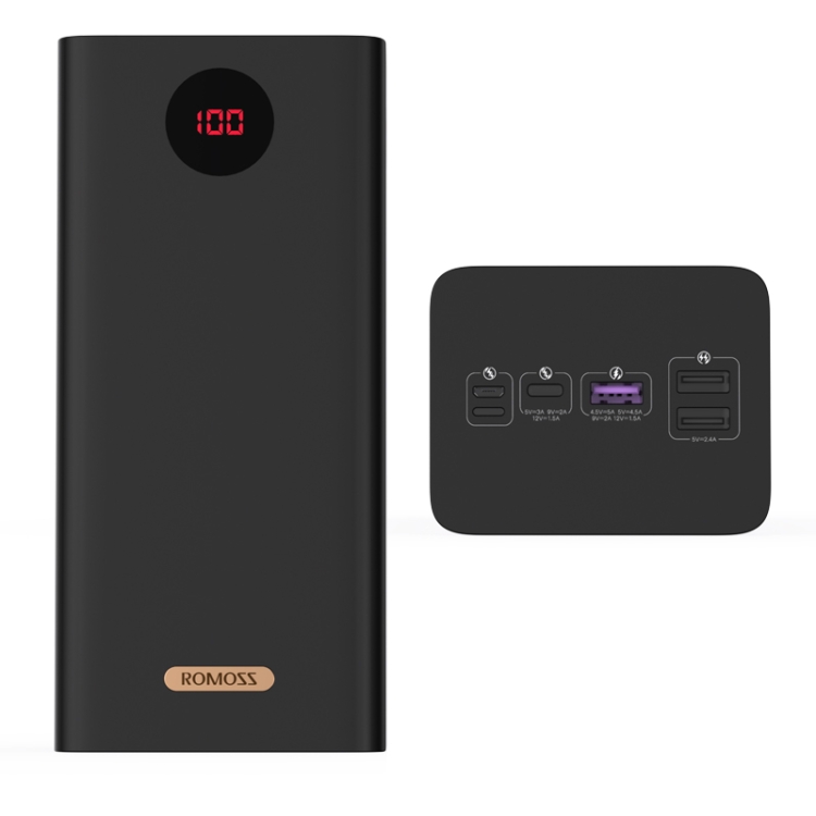 Romoss Pea Mah W Power Bank Input And Output Ports Black