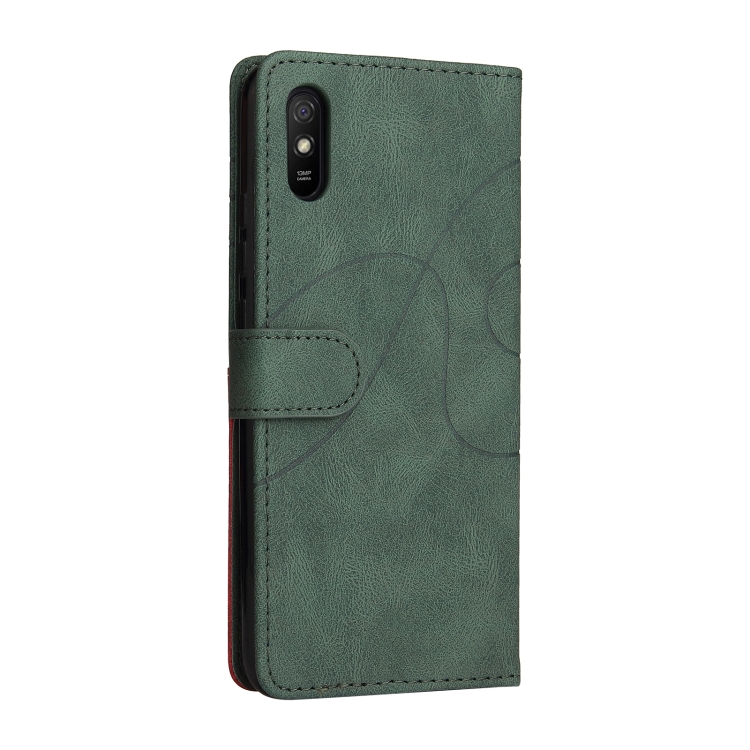 Para Xiaomi Redmi 9A Empalme De Doble Color Funda De Cuero Horizontal