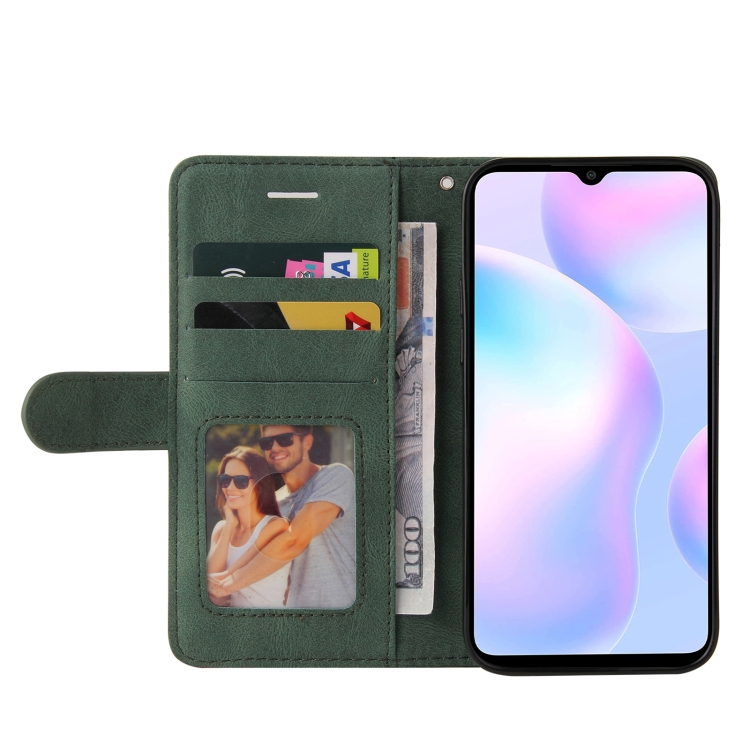 Para Xiaomi Redmi 9A Empalme De Doble Color Funda De Cuero Horizontal