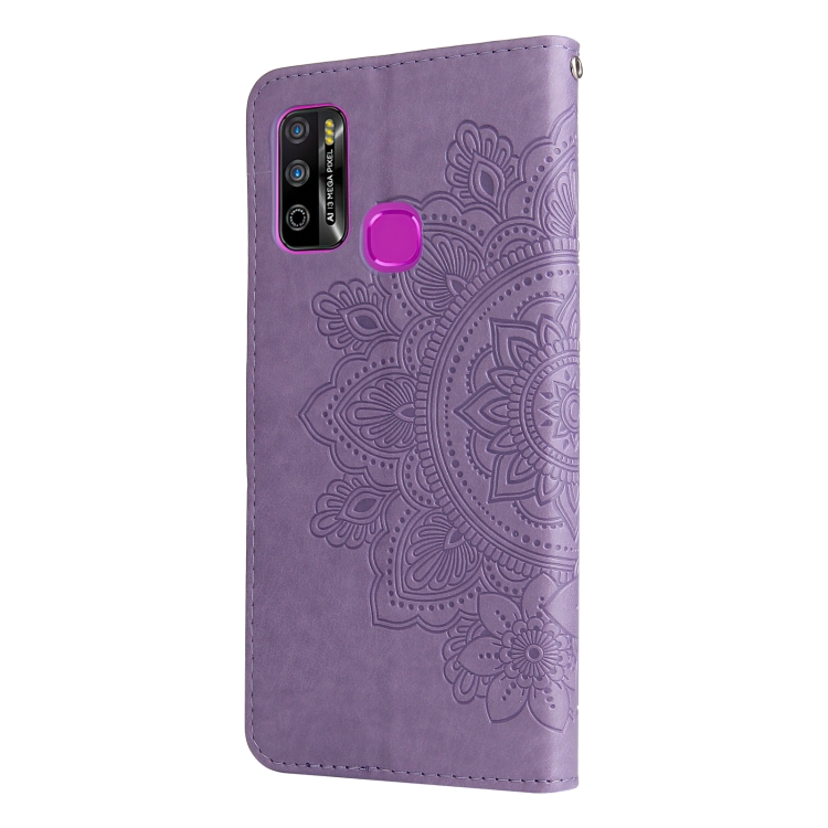 Para Infinix Hot 9 Play 7 Petal Flores Embossing Padrão Horizontal Flip