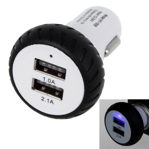 

Mini Wheels Design 5V 1.0A+2.1A Double USB Universal Quick Car Charger for Phones / Tablets(White + Black )