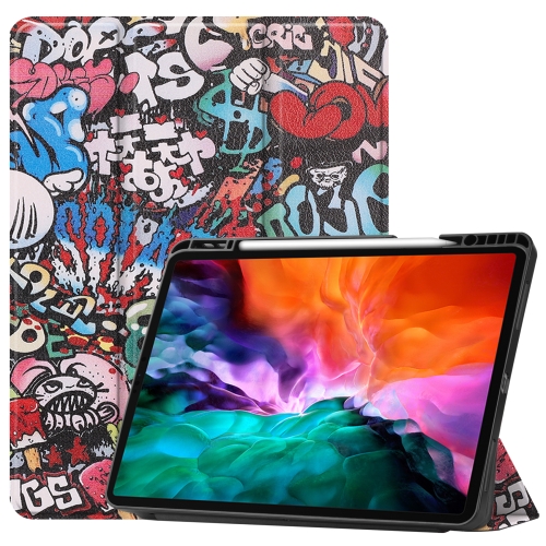 

For iPad Pro 12.9 2022 / 2021 Colored Drawing Horizontal Flip TPU + PU Leather Tablet Case with Three-folding Holder & Sleep / Wake-up Function & Pen Slot(Graffiti)