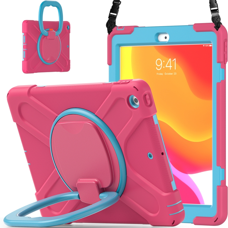 Contrast Color Silicone + PC Protective Case with Holder & Shoulder Strap For Apple iPad 10.2 2021 / 2020 / 2019(Rose red+Blue)
Contrast Color Silicone + PC Protective Case with Holder & Shoulder Strap For Apple iPad 10.2 2021 / 2020 / 2019(Rose red+Blue)