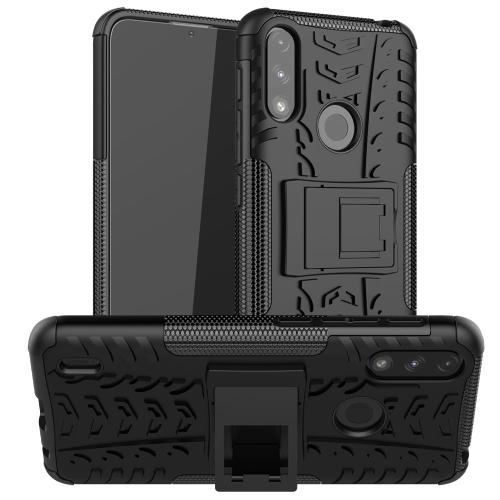 

For Motorola Moto E7 Power Tire Texture Shockproof TPU+PC Protective Case with Holder(Black)