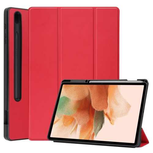 

For Samsung Galaxy Tab S7 Lite T730 / T735 / Tab S7 FE T736 Custer Pattern Pure Color TPU Smart Tablet Holster with Sleep Function & 3-Fold Holder & Pen Slot(Red)
