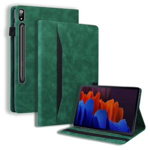 

For Samsung Galaxy Tab S8+ / Tab S8 Plus / Tab S7 FE / Tab S7+ SM-T970 / SM-T976B Business Shockproof Horizontal Flip Leather Case with Holder & Card Slots & Photo Frame & Pen Slot & Sleep / Wake-up Function(Green)