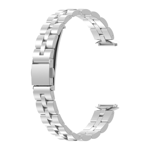

For Fitbit Luxe Special Edition Three-beads Stainless Steel Flat Buckle Watch Band(Silver)