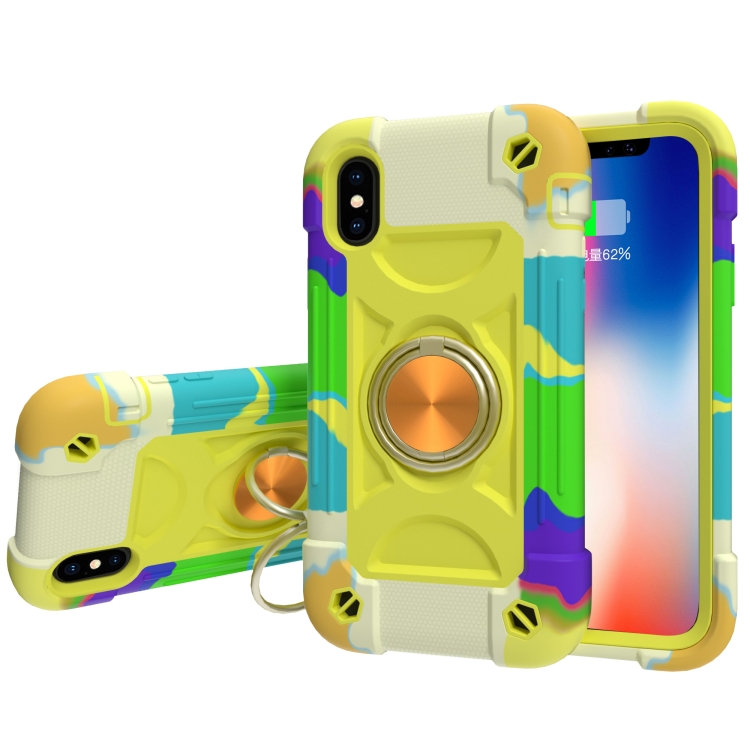 Shockproof Silicone + PC Protective Case with Dual-Ring Holder For iPhone X / XS(Colorful Yellow Green)
Shockproof Silicone + PC Protective Case with Dual-Ring Holder For iPhone X / XS(Colorful Yellow Green)