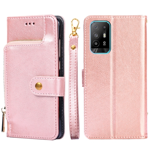 

For OPPO A94 5G / F19 Pro+ 5G Zipper Bag PU + TPU Horizontal Flip Leather Case with Holder & Card Slot & Wallet & Lanyard(Rose Gold)