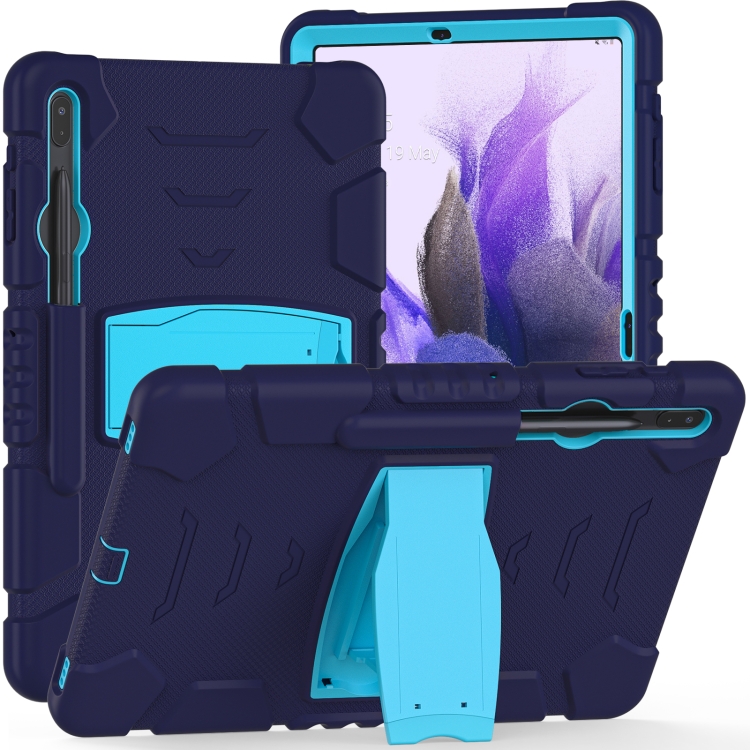 

For Samsung Galaxy Tab S7+/ Tab S7 FE / Tab S8+ 3-Layer Protection Screen Frame + PC + Silicone Combination Case with Holder(NavyBlue+Blue)