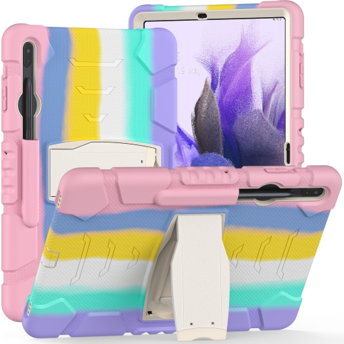 

For Samsung Galaxy Tab S7+/ Tab S7 FE / Tab S8+ 3-Layer Protection Screen Frame + PC + Silicone Combination Case with Holder(Colorful Pink)