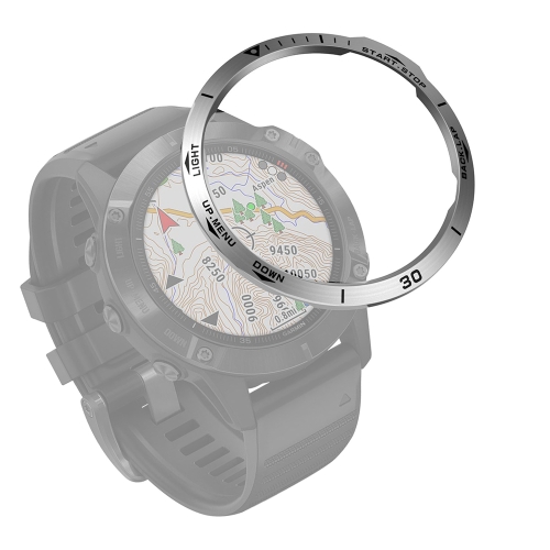 

For Garmin Fenix 6X/6X Pro/6X Sapphire Smart Watch Steel Bezel Ring, B Version(Silver Ring Black Letter)