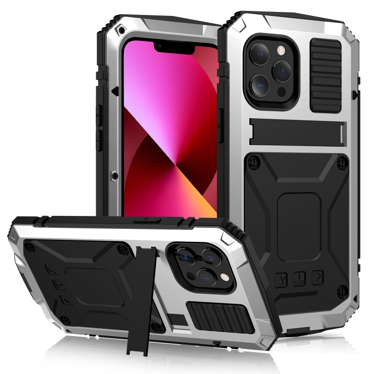 For iPhone 13 R-JUST Shockproof Waterproof Dust-proof Metal + Silicone Protective Case with Holder(Silver)
For iPhone 13 R-JUST Shockproof Waterproof Dust-proof Metal + Silicone Protective Case with Holder(Silver)