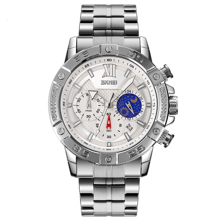SKMEI 9235 Men Moonphase Stopwatch Stainless Steel Strap Quartz Watch(Silver)
SKMEI 9235 Men Moonphase Stopwatch Stainless Steel Strap Quartz Watch(Silver)