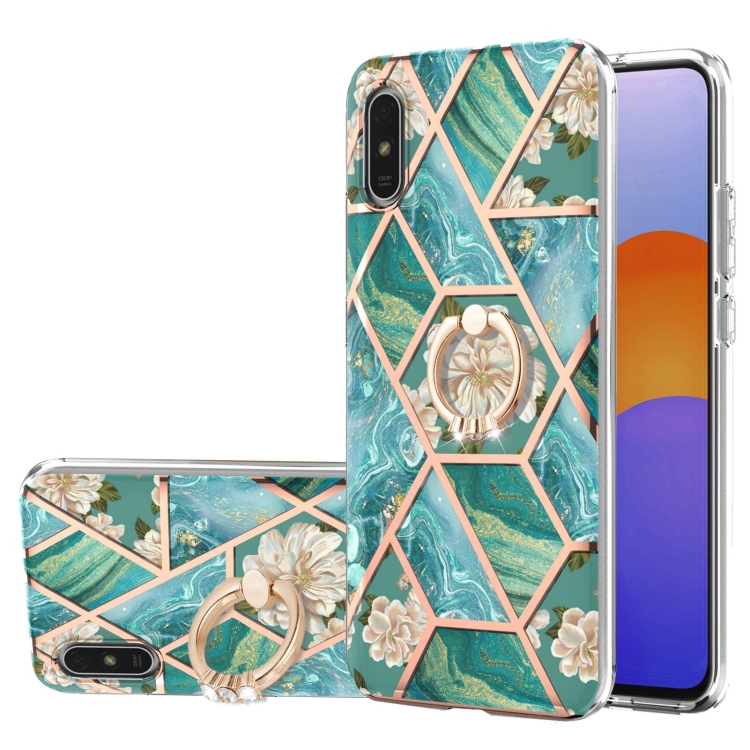 For Xiaomi Redmi 9A Electroplating Splicing Marble Flower Pattern TPU Shockproof Case with Rhinestone Ring Holder(Blue Flower)
For Xiaomi Redmi 9A Electroplating Splicing Marble Flower Pattern TPU Shockproof Case with Rhinestone Ring Holder(Blue Flower)