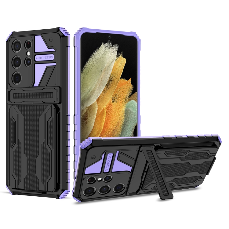 For Samsung Galaxy S21 5G Armor Card PC + TPU Shockproof Case with Card Slot & Invisible Holder(Purple)
For Samsung Galaxy S21 5G Armor Card PC + TPU Shockproof Case with Card Slot & Invisible Holder(Purple)