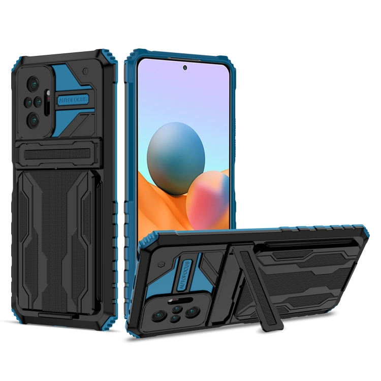 For Xiaomi Redmi Note 10 Pro 4G Armor Card PC + TPU Shockproof Case with Card Slot & Invisible Holder(Blue)
For Xiaomi Redmi Note 10 Pro 4G Armor Card PC + TPU Shockproof Case with Card Slot & Invisible Holder(Blue)