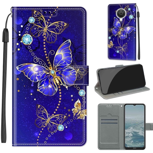 

Voltage Coloured Drawing Magnetic Clasp Horizontal Flip PU Leather Case with Holder & Card Slots For Nokia G20 / G10 / 6.3(C11 Blue Golden Chain Butterflies)