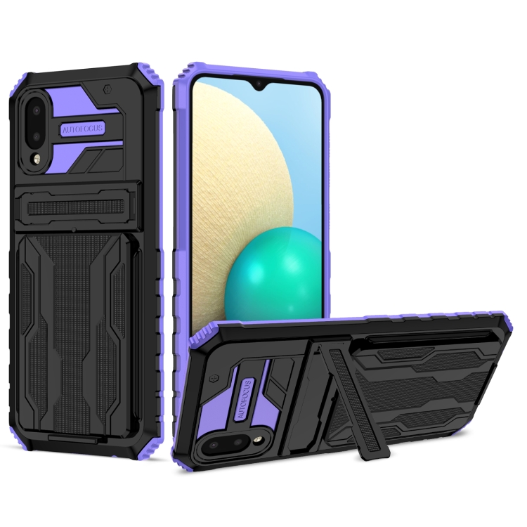 For Samsung Galaxy A02 Armor Card PC + TPU Shockproof Case with Card Slot & Invisible Holder(Purple)
For Samsung Galaxy A02 Armor Card PC + TPU Shockproof Case with Card Slot & Invisible Holder(Purple)