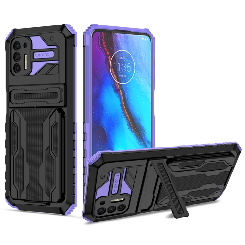 

For Motorola Moto G Stylus 2021 Armor Card PC + TPU Shockproof Case with Card Slot & Invisible Holder(Purple)