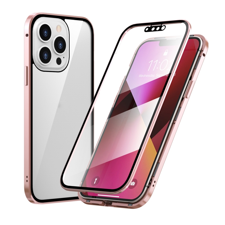 For iPhone 13 Pro Max HD Magnetic Metal Frame Double-sided Tempered Glass Phone Case (Pink)
For iPhone 13 Pro Max HD Magnetic Metal Frame Double-sided Tempered Glass Phone Case (Pink)