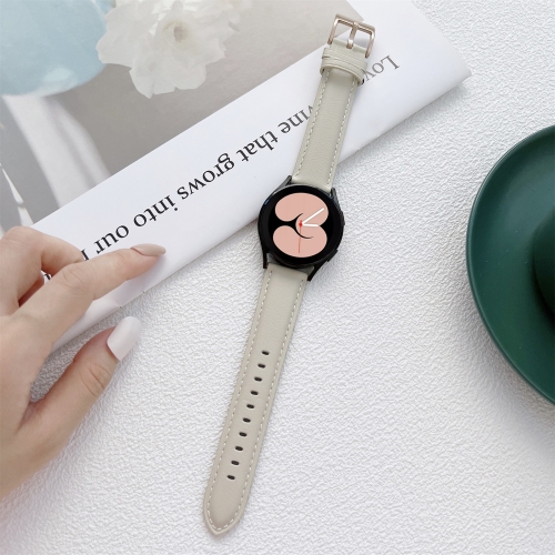 

For Samsung Galaxy Watch4 40mm / 44mm Sewing Leather Strap Watch Band(Milky White)