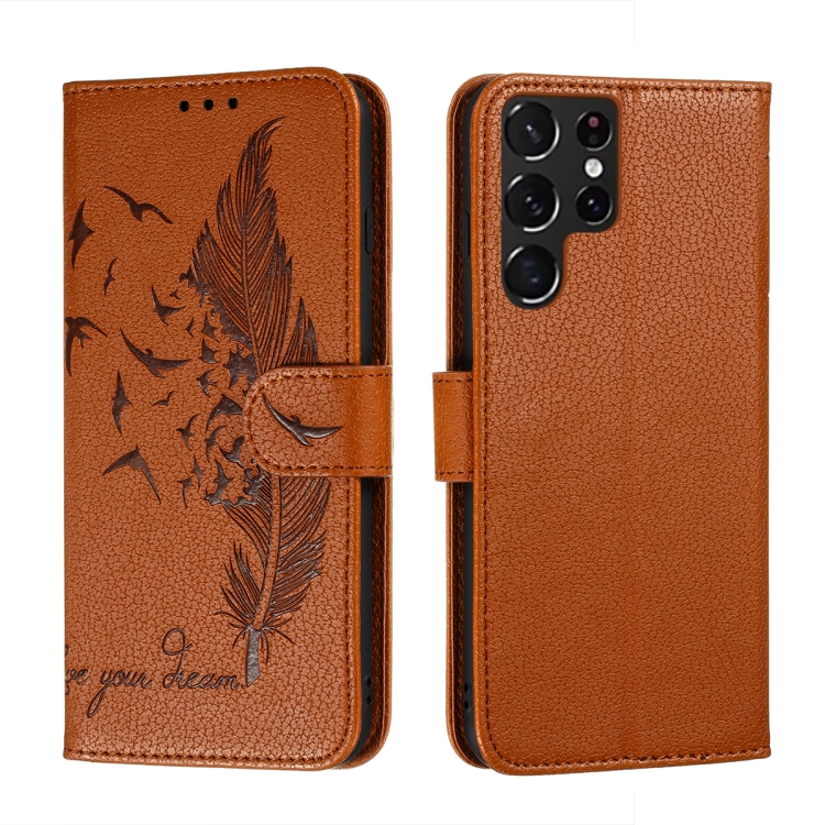 For Samsung Galaxy S22 Ultra 5G Feather Pattern Litchi Texture Leather Phone Case with Holder & Card Slots & Wallet(Brown)
For Samsung Galaxy S22 Ultra 5G Feather Pattern Litchi Texture Leather Phone Case with Holder & Card Slots & Wallet(Brown)
