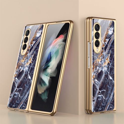 

For Samsung Galaxy Z Fold3 5G GKK Marble Pattern Electroplating Tempered Glass Phone Case(Marble 03)