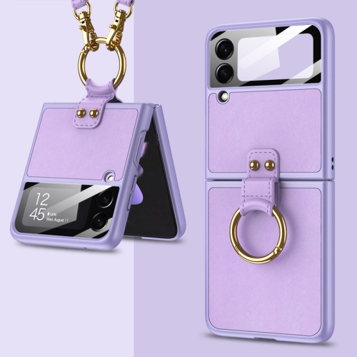 

For Samsung Galaxy Z Flip3 5G GKK Ultra-thin PC + PU Phone Case with Ring & Strap(Purple)