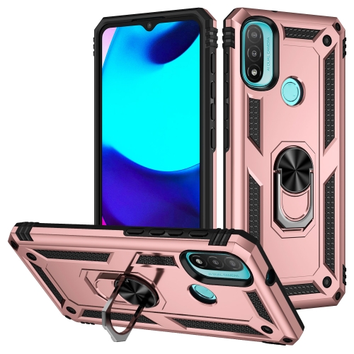 

For Motorola Moto E20 / E30 / E40 Shockproof TPU + PC Holder Phone Case(Rose Gold)