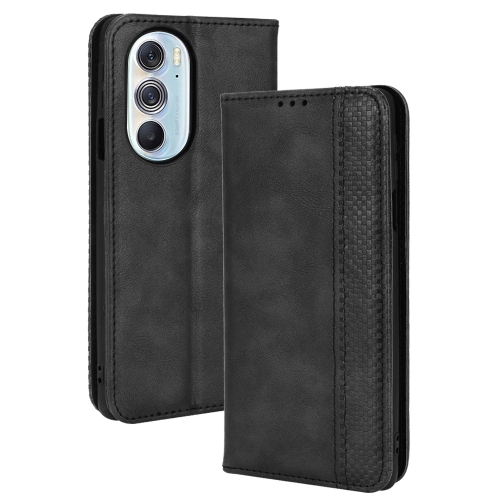 

For Motorola Moto Edge 30 Pro/Edge+ 2022/Edge X30 Magnetic Buckle Retro Crazy Horse Leather Phone Case(Black)