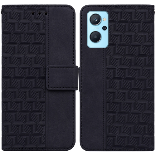 

For OPPO Realme 9i / A76 4G / A36 Geometric Embossed Leather Phone Case(Black)