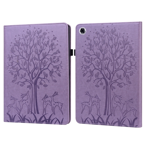 

For Samsung Galaxy Tab A8 10.5 2021 SM-X200 / SM-X205 Tree & Deer Pattern Pressed Printing Leather Tablet Case(Purple)