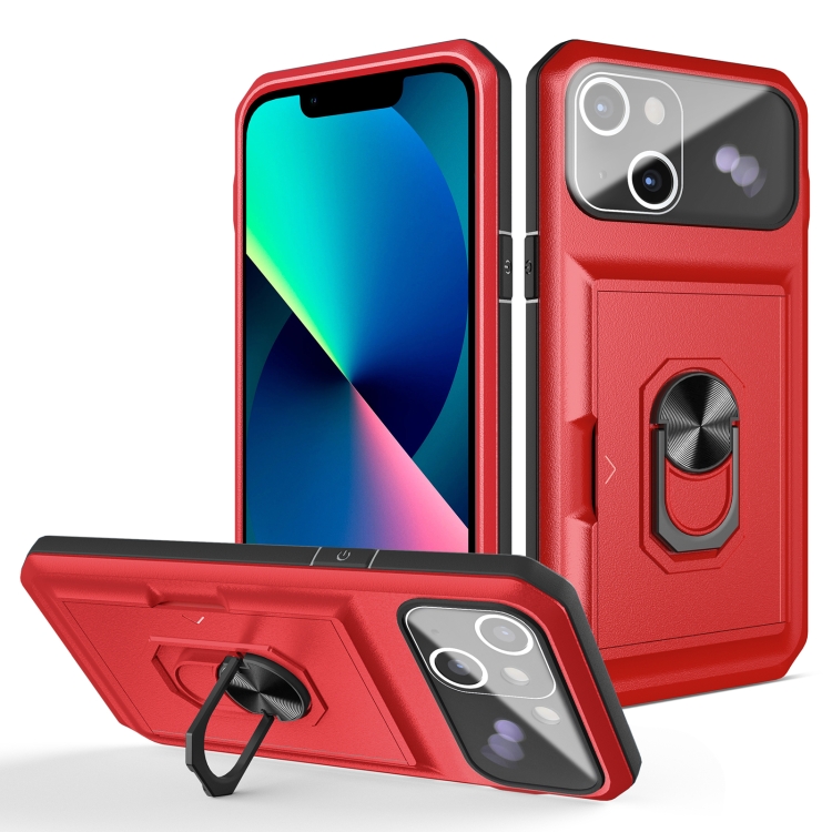 Card Ring Holder PC + TPU Phone Case For iPhone 13(Red+Black)
Card Ring Holder PC + TPU Phone Case For iPhone 13(Red+Black)