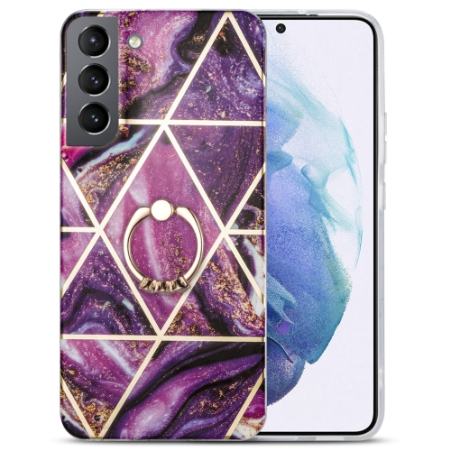

For Samsung Galaxy S21 FE 5G Electroplating IMD Marble TPU Phone Case with Ring(Purple)