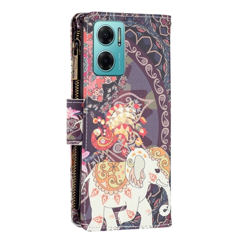 

For Xiaomi Redmi 10 5G / Note 11E Colored Drawing Pattern Zipper Leather Phone Case(Flower Elephants)