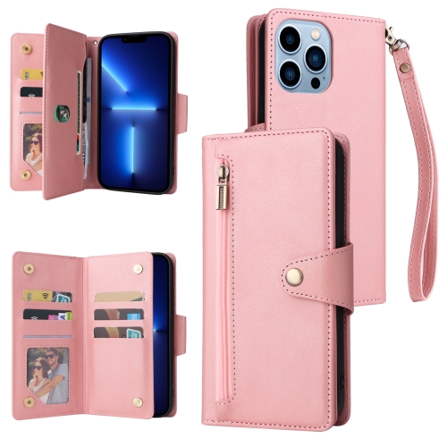 For iPhone 13 Pro Max Rivet Buckle 9 Cards Three Fold Leather Phone Case (Rose Gold)
For iPhone 13 Pro Max Rivet Buckle 9 Cards Three Fold Leather Phone Case (Rose Gold)