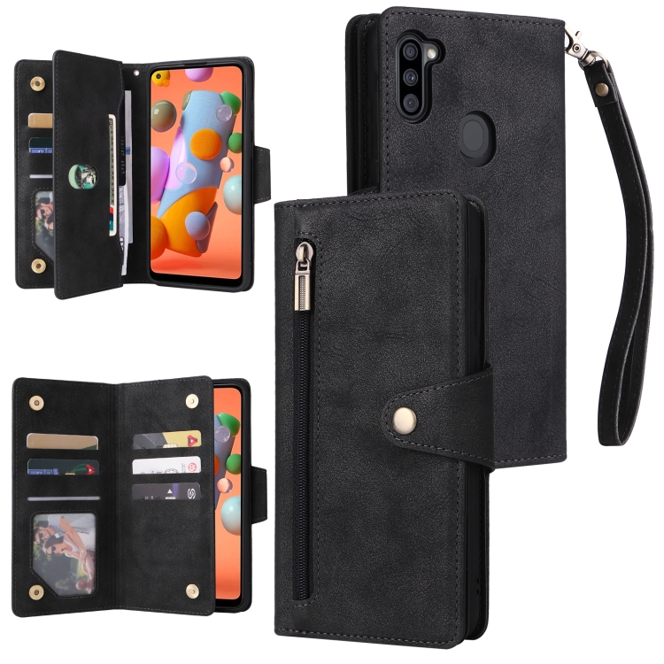 For Samsung Galaxy A11 EU Version Rivet Buckle 9 Cards Three Fold Leather Phone Case(Black)
For Samsung Galaxy A11 EU Version Rivet Buckle 9 Cards Three Fold Leather Phone Case(Black)