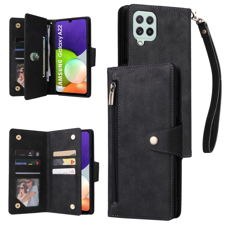 For Samsung Galaxy A22 4G Rivet Buckle 9 Cards Three Fold Leather Phone Case(Black)
For Samsung Galaxy A22 4G Rivet Buckle 9 Cards Three Fold Leather Phone Case(Black)