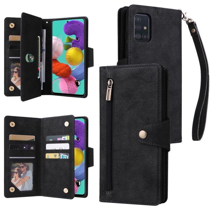 For Samsung Galaxy A51 Rivet Buckle 9 Cards Three Fold Leather Phone Case(Black)
For Samsung Galaxy A51 Rivet Buckle 9 Cards Three Fold Leather Phone Case(Black)