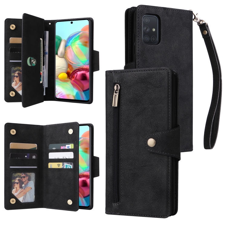 For Samsung Galaxy A71 Rivet Buckle 9 Cards Three Fold Leather Phone Case(Black)
For Samsung Galaxy A71 Rivet Buckle 9 Cards Three Fold Leather Phone Case(Black)