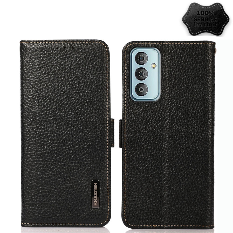 For Samsung Galaxy F23 / M23 KHAZNEH Side-Magnetic Litchi Genuine Leather RFID Phone Case(Black)
For Samsung Galaxy F23 / M23 KHAZNEH Side-Magnetic Litchi Genuine Leather RFID Phone Case(Black)