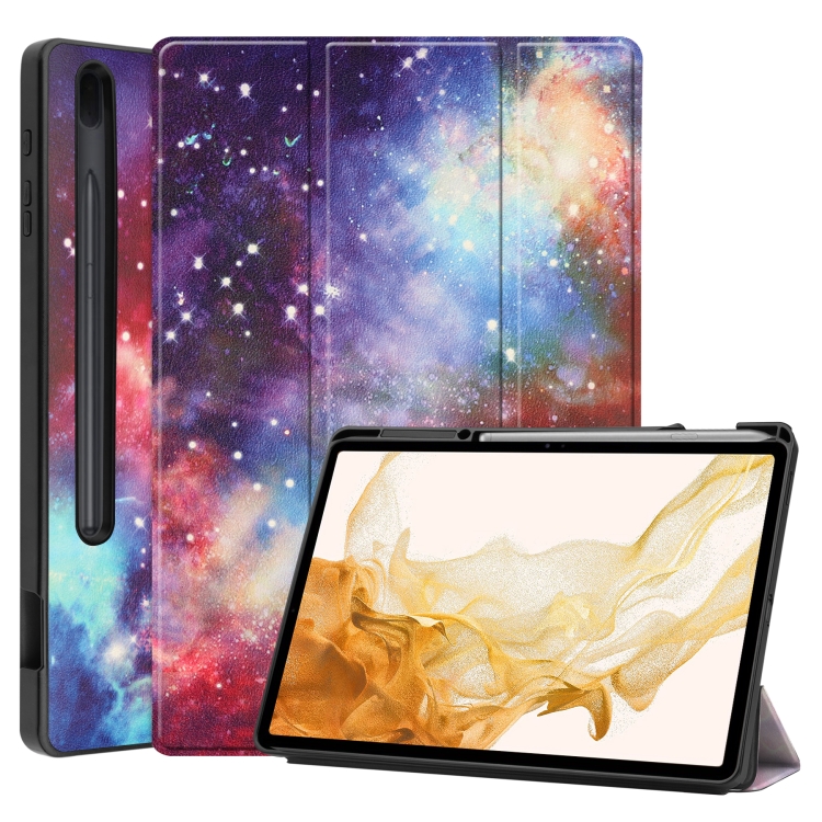 For Samsung Galaxy Tab S8+ Three-folding Holder Painted TPU Smart Leather Tablet Case(Galaxy Nebula)
For Samsung Galaxy Tab S8+ Three-folding Holder Painted TPU Smart Leather Tablet Case(Galaxy Nebula)