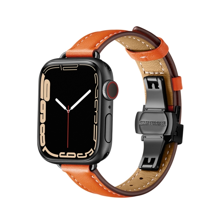 Slimming Butterfly Buckle Watch Band For Apple Watch Series 7 41mm / 6&SE&5&4 40mm / 3&2&1 38mm(Orange Black)
Slimming Butterfly Buckle Watch Band For Apple Watch Series 7 41mm / 6&SE&5&4 40mm / 3&2&1 38mm(Orange Black)