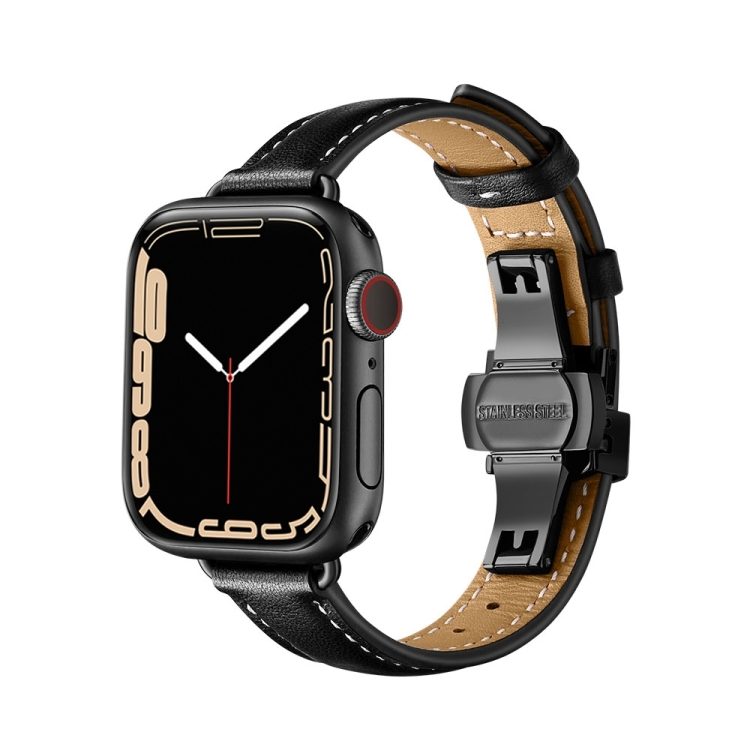 Slimming Butterfly Buckle Watch Band For Apple Watch Series 7 41mm / 6&SE&5&4 40mm / 3&2&1 38mm(Black and Black)
Slimming Butterfly Buckle Watch Band For Apple Watch Series 7 41mm / 6&SE&5&4 40mm / 3&2&1 38mm(Black and Black)