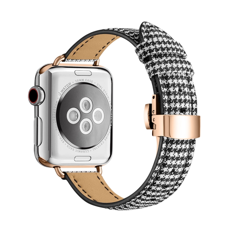 Slimming Butterfly Buckle Watch Band For Apple Watch Series 7 41mm / 6&SE&5&4 40mm / 3&2&1 38mm(Houndstooth Black Rose Gold)
Slimming Butterfly Buckle Watch Band For Apple Watch Series 7 41mm / 6&SE&5&4 40mm / 3&2&1 38mm(Houndstooth Black Rose Gold)
