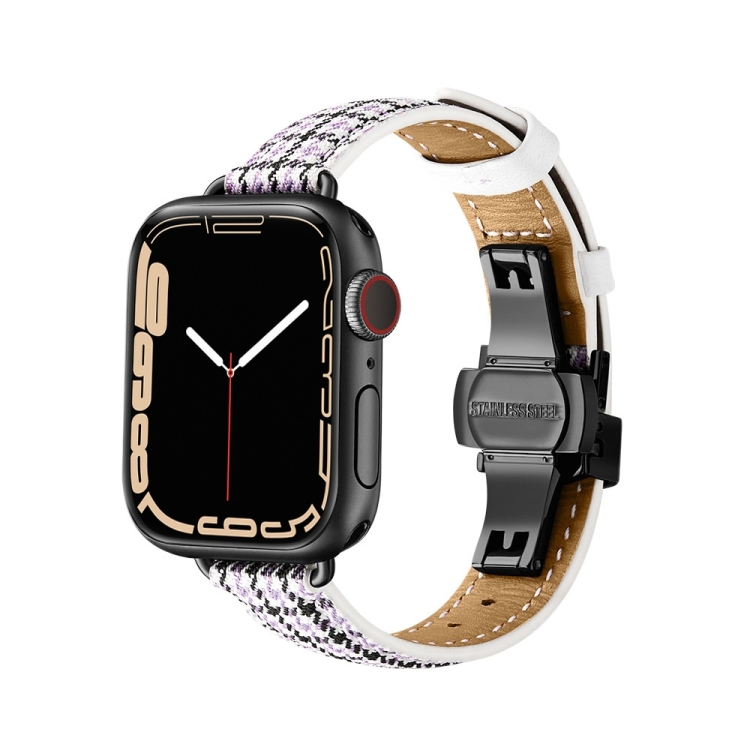Slimming Butterfly Buckle Watch Band For Apple Watch Series 7 41mm / 6&SE&5&4 40mm / 3&2&1 38mm(Houndstooth Purple Black)
Slimming Butterfly Buckle Watch Band For Apple Watch Series 7 41mm / 6&SE&5&4 40mm / 3&2&1 38mm(Houndstooth Purple Black)