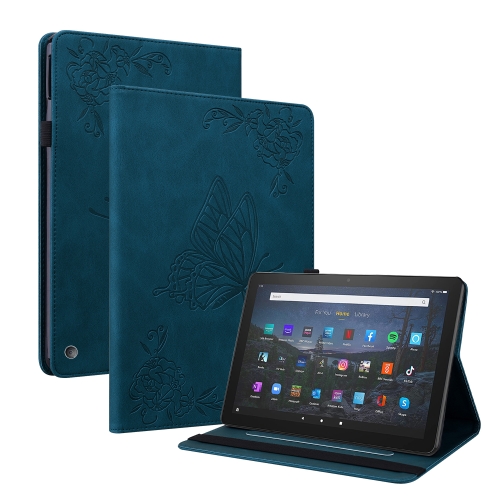 

For Amazon Kindle Fire HD 10 2021 / 10 Plus 2021 Butterfly Flower Embossed Leather Tablet Case(Blue)
