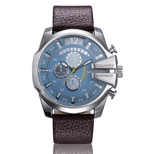 

CAGARNY 6839 Irregular Large Dial Leather Band Quartz Sports Watch For Men(Silver Blue Brown)